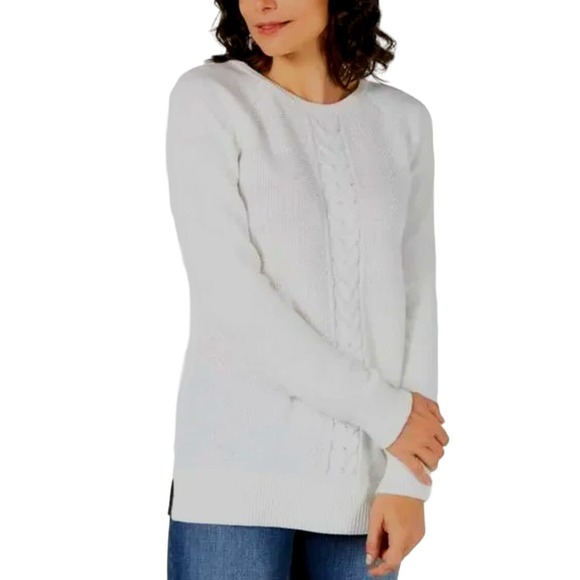 Karen Scott Textured Cable Knit Crew Neck Sweater Large Cream - Picture 1 of 6